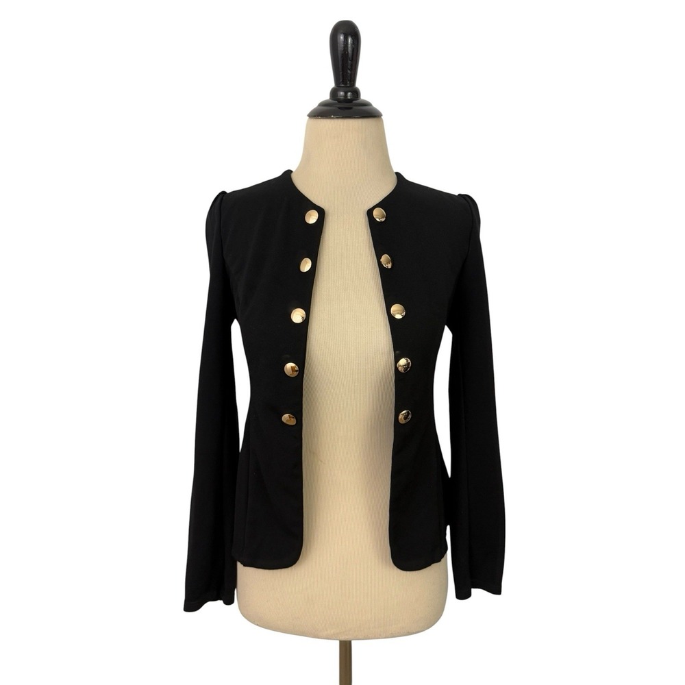 HALARA Round Neck JACKET BLAZER XS Long Sleeve Decorative Button Slim Work Knit